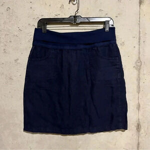 ATHLETA Lima Linen Skirt Size 6 Navy Blue Casual Pockets Fold Over Waist Band